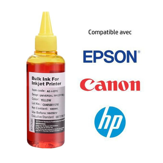 Bouteille D'encre - Compatible Epson & Canon à Réservoir - 100ML - Jaune