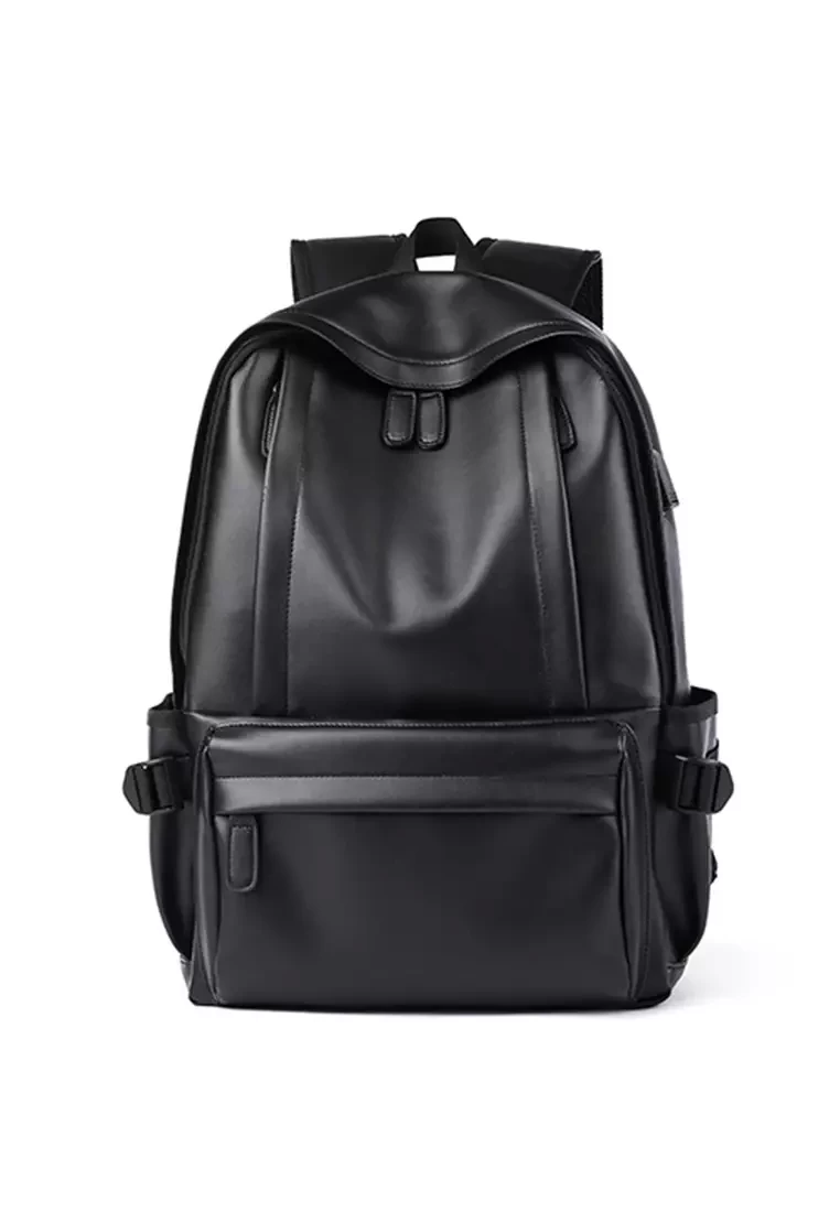 Sac à dos en Simili Cuir de Couleur noire élégant et imperméable 15,6 pouces