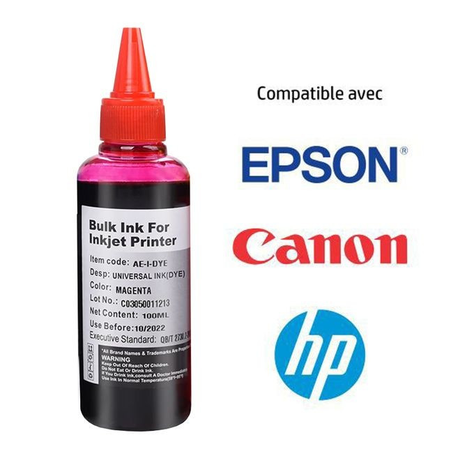 Bouteille D'encre - Compatible Epson & Canon à Réservoir - 100ML - Rouge - Magenta