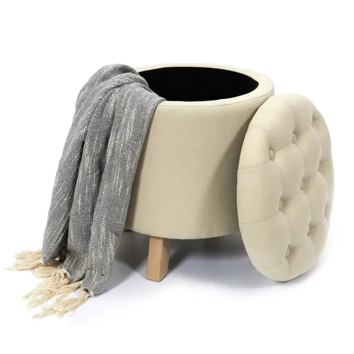 POUF & COFFRE DE RANGEMENT « ELEONOR » 40CM BEIGE