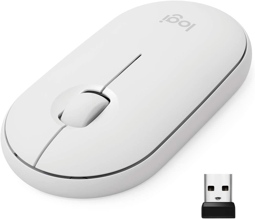 Logitech M350, souris sans fil avec Bluetooth ou récepteur 2,4 GHz, souris silencieuse et ultra-fine pour ordinateur portable, notebook, iPad, PC, Mac et Chromebook - Blanche