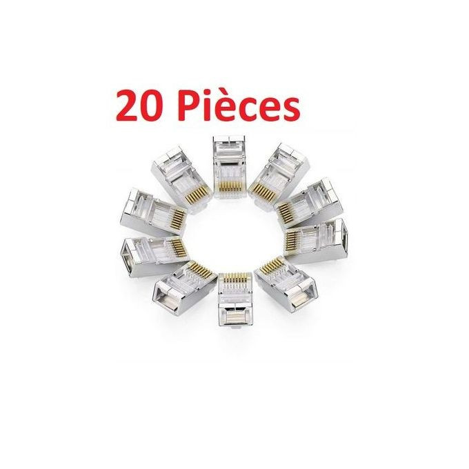 Connecteur RJ45 - Blindée - 20 Pièces - Gris/Blanc