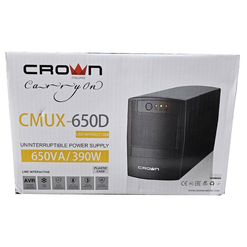 Onduleur Crown 650VA - 390 Watts - Noir - CMUX-650D