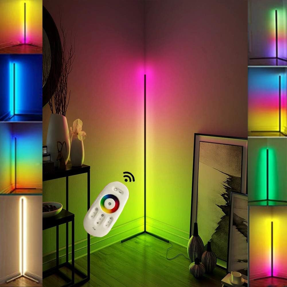 Lampadaire moderne à LED Corner Light - Lampes de lecture RVB sur pied, couleur changeante 142 Cm High Room Lights Lampe d'ambiance avec télécommande dimmable