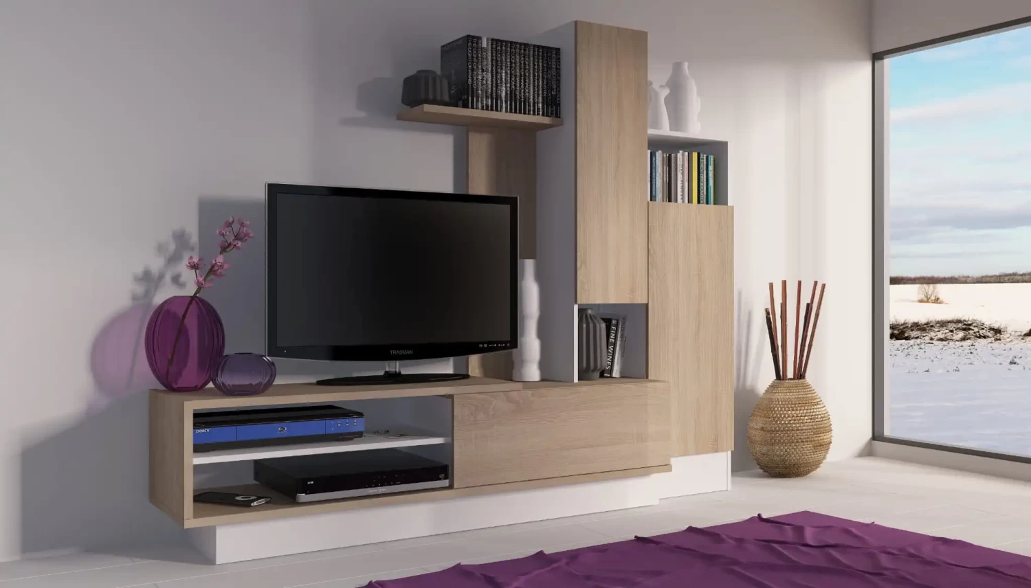 MEUBLE TV DESIGN « DJOVIC» 200CM BARDOLINO & BLANC