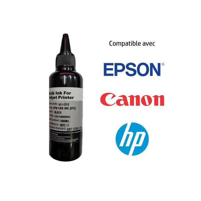 Bouteille D'encre - Compatible Epson & Canon à Réservoir - 100ML - Noir