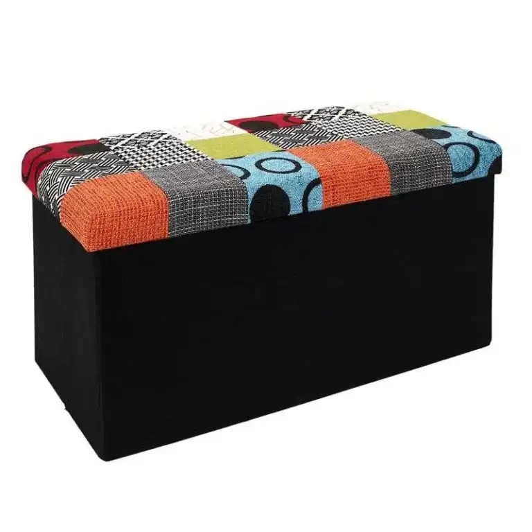 BANC & COFFRE DE RANGEMENT « PATCHWORK » 80CM MULTICOLORE