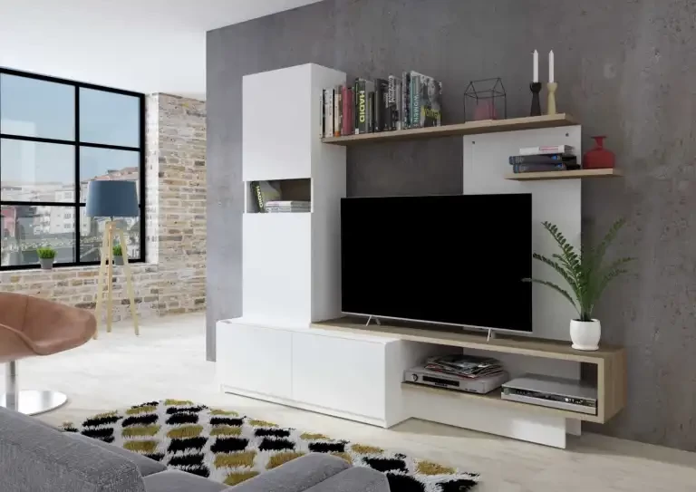 MEUBLE TV DESIGN « KOMANRO » 200CM BARDOLINO & BLANC