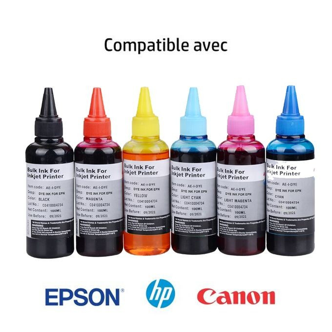 Bouteille D'encre - Compatible Epson & Canon à Réservoir - 100ML - 6 Couleurs