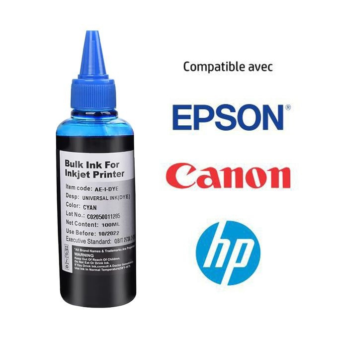 Bouteille D'encre - Compatible Epson & Canon à Réservoir - 100ML - Bleu